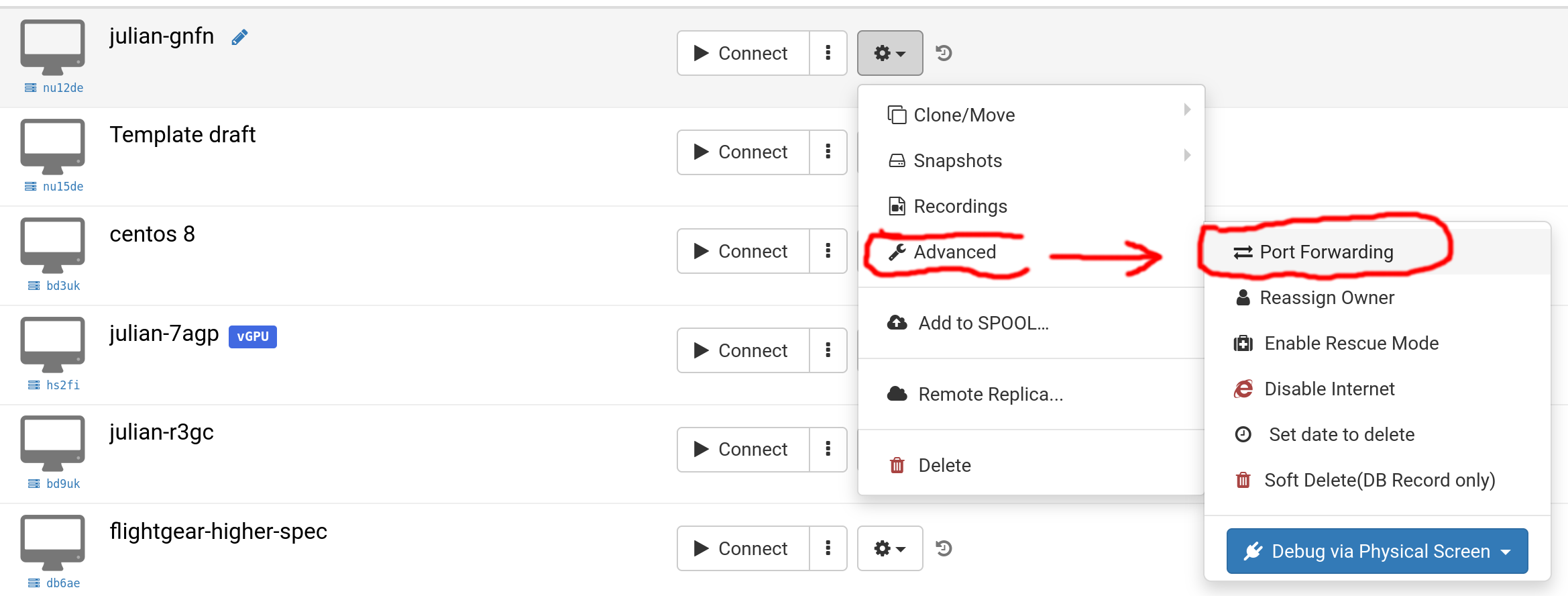 Select Port Forwarding