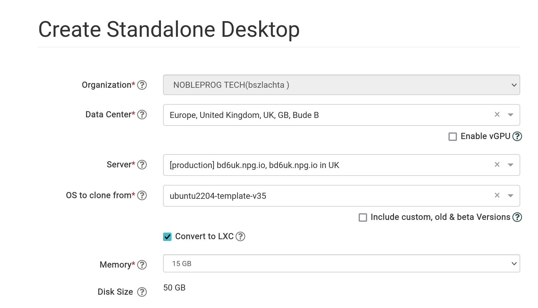 Create Standalone Desktop as LXC container