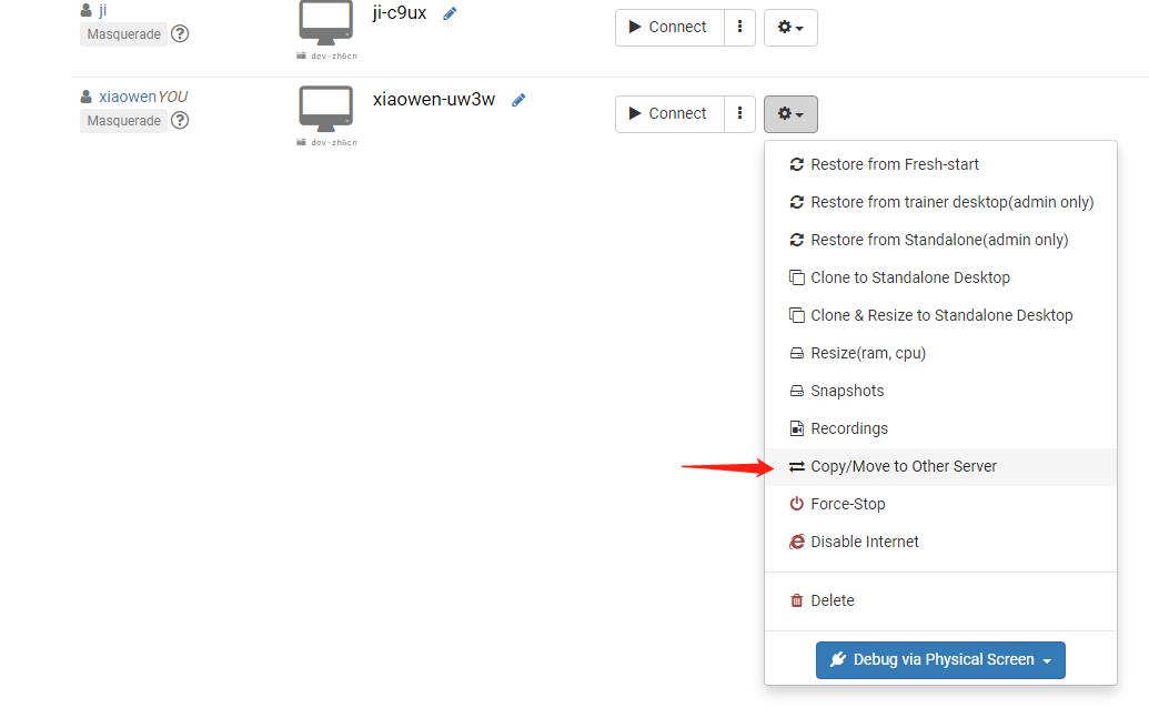 Copy/Move desktop to other server