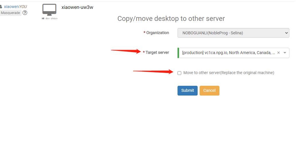 Copy/Move desktop to other server - the Form