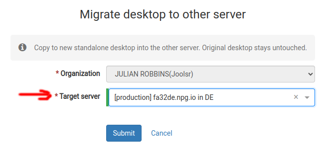 Copy/Move desktop to other server - the Form